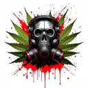 composition A robot skull with a gas mask,in the background a marijuana leaf,hexagonal grid tattoo design idea