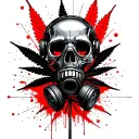 composition A robot skull with a gas mask,in the background a marijuana leaf,hexagonal grid tattoo design idea