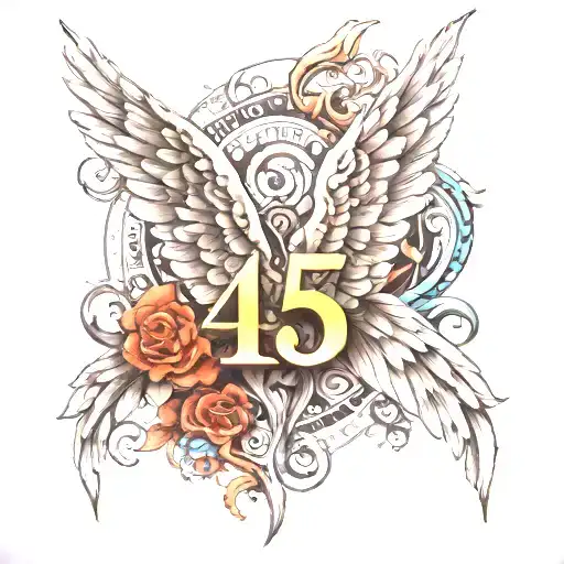 Numbers 4 & 5 with angel wings tattoo design idea