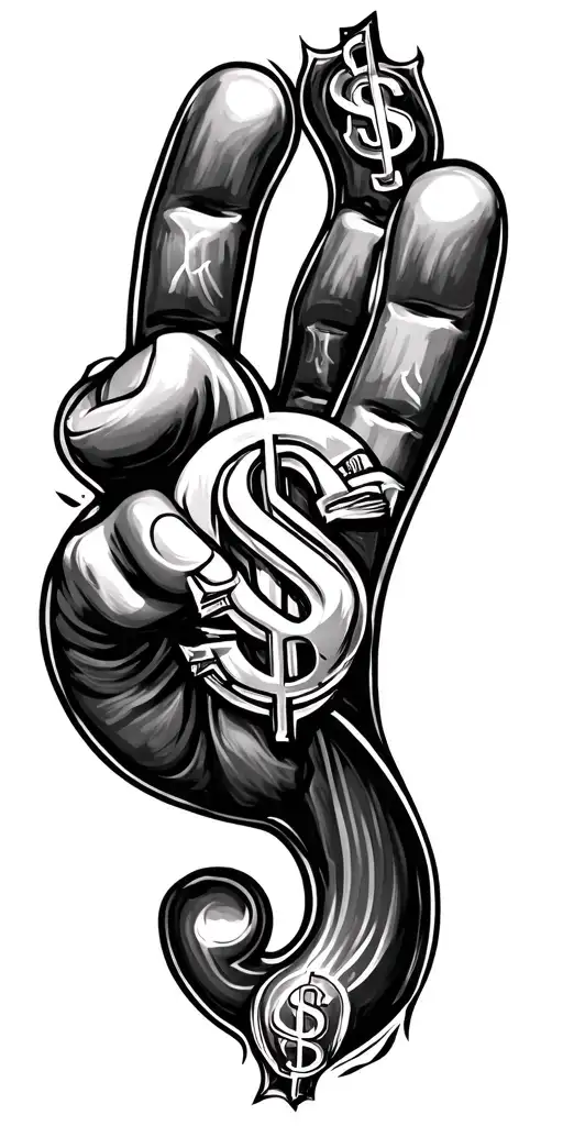 money sign, peace sign, love sign, happiness confidence tattoo design idea