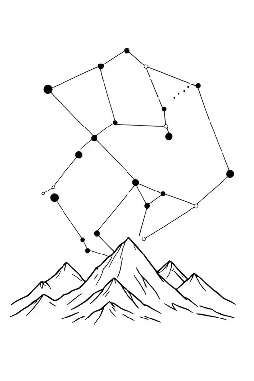 constellations above mountain range tattoo design idea