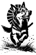 sun with German shepherd silhouette running through tattoo design idea