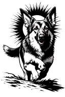 sun with German shepherd silhouette running through tattoo design idea