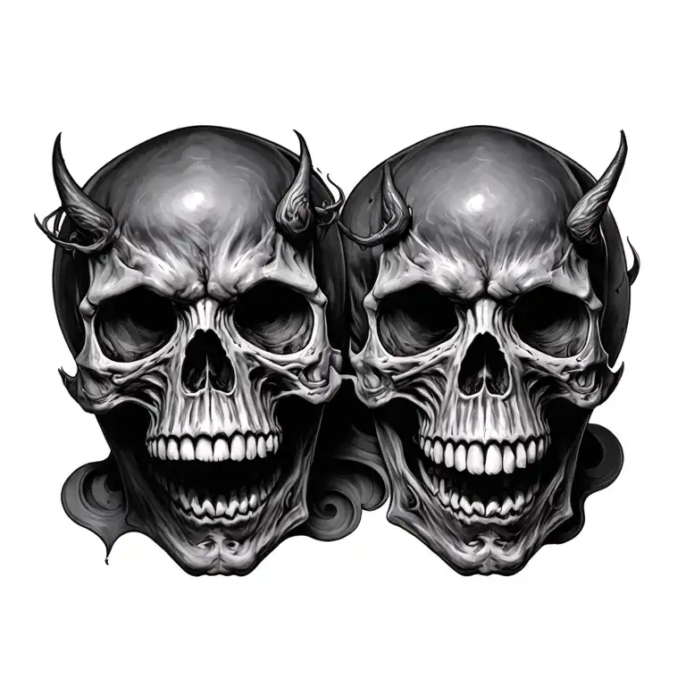 demonic realistic skulls tattoo design idea