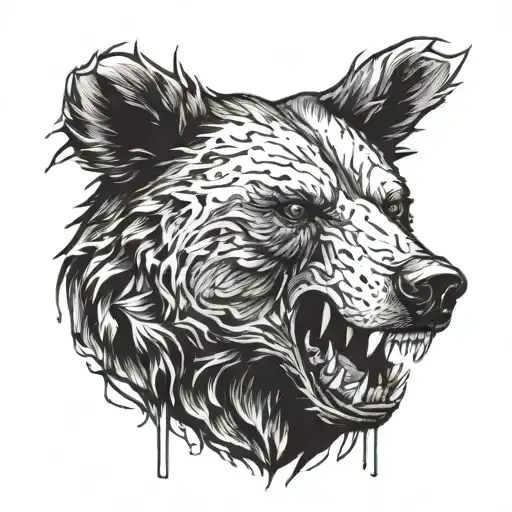 vicious bear head growling with exposed decaying flesh and bone showing   tattoo design idea