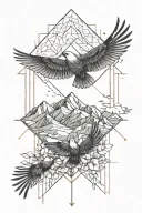 blessed vertically with mountains around it with birds flying in the background  tattoo design idea
