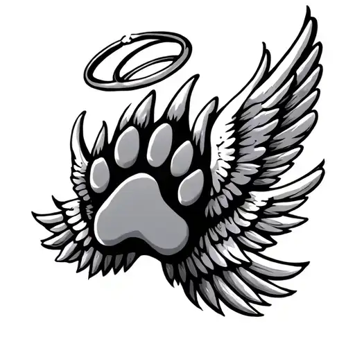 paw print with wings and halo tattoo design idea