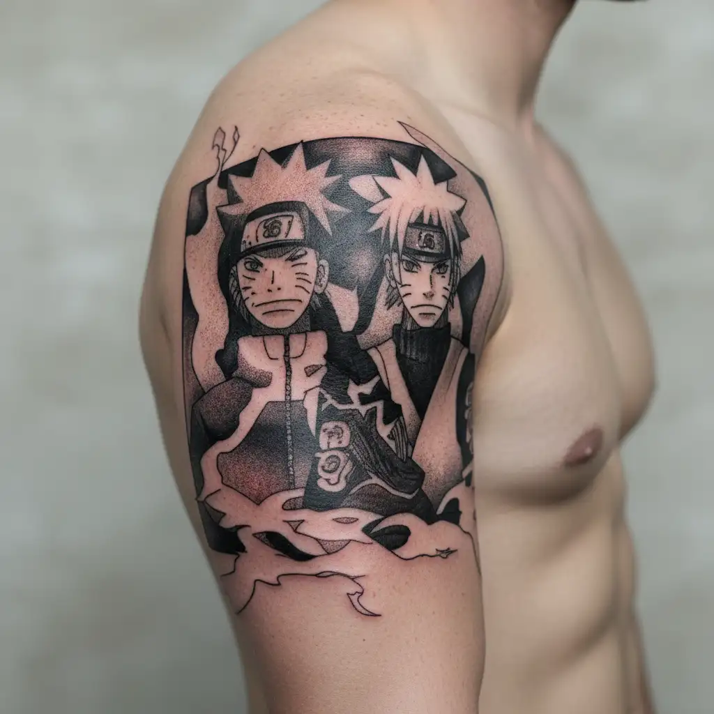 Naruto and Minato's iconic father-son moment tattoo design idea
