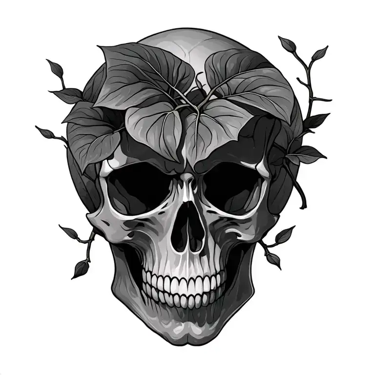 philodendron vine with skull tattoo design idea