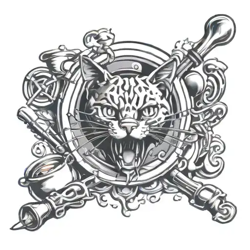 A cooking-themed tattoo featuring BDSM elements and cat symbolism tattoo design idea