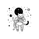 Astronaut Cat playing with planets tattoo design idea