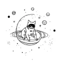 Astronaut Cat playing with planets tattoo design idea