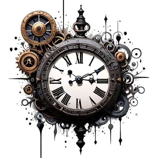 steampunk clock abstract simple tattoo design idea