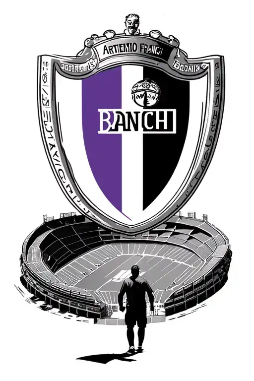 Scudetto Fiorentina stuck together with the "Artemio Franchi" stadium, with Roberto Baggio walking underneath, all in sti tattoo design idea