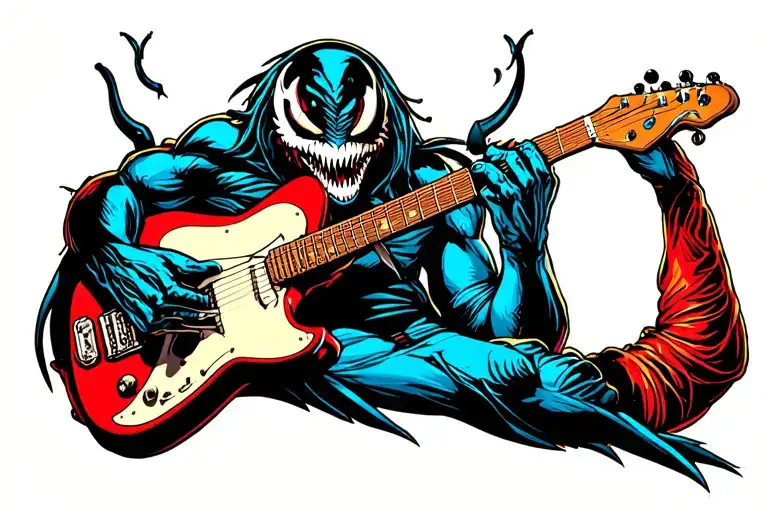 Venom playing the guitar tattoo design idea