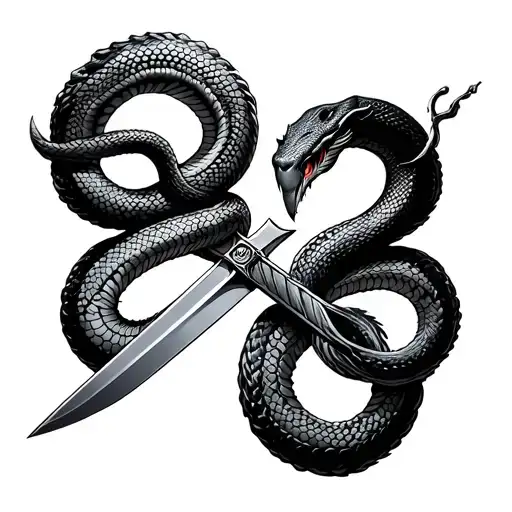 Two Snake wrapped around sword facing each other tattoo design idea