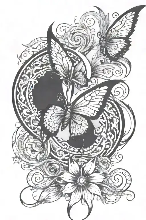 butterfly phoenix rising and cancer ribbon intertwined tattoo design idea