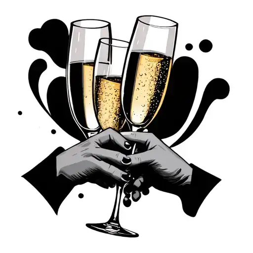 3 Champagne glasses clinking together tattoo design idea