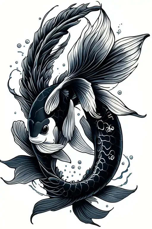  koi fish with Roman numerals in the middle  tattoo design idea
