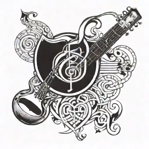 A tattoo design featuring a musical staff intertwined with religious symbols tattoo design idea