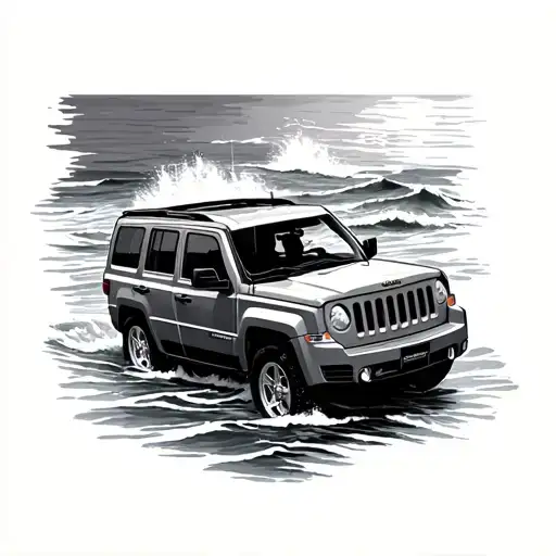 Dawn at sea with Jeep Patriot Amor tattoo design idea