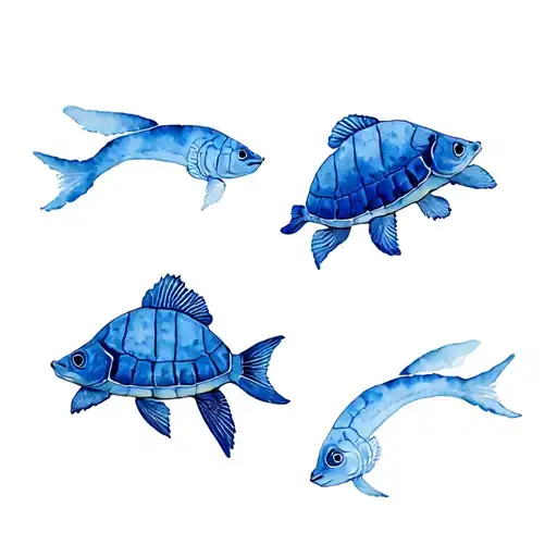 coral reef fish,turtle,eel tattoo design idea