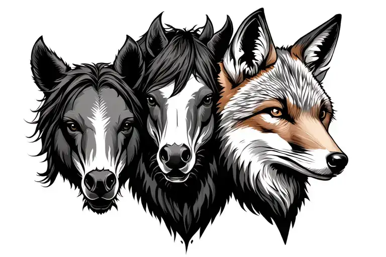 Bear claw, stallion and a fox symbolizing 3 brothers tattoo design idea