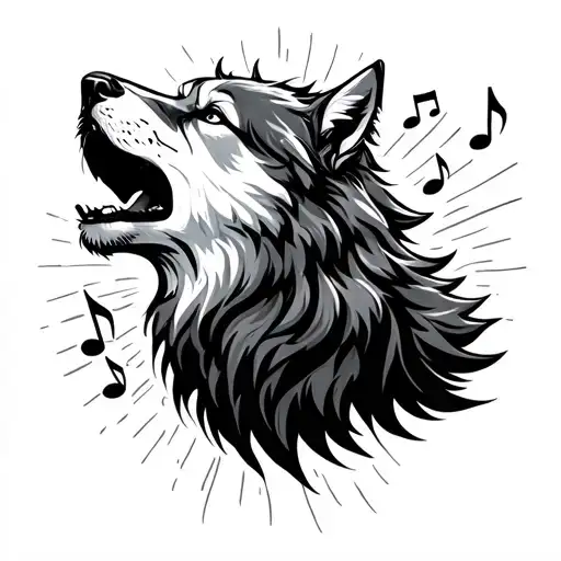 wolf howling with music surrounding it symbolizing true protector  tattoo design idea