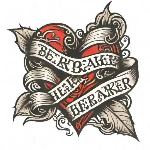 "serial heartbreaker" in red in a cool font with a broken heart by it tattoo design idea