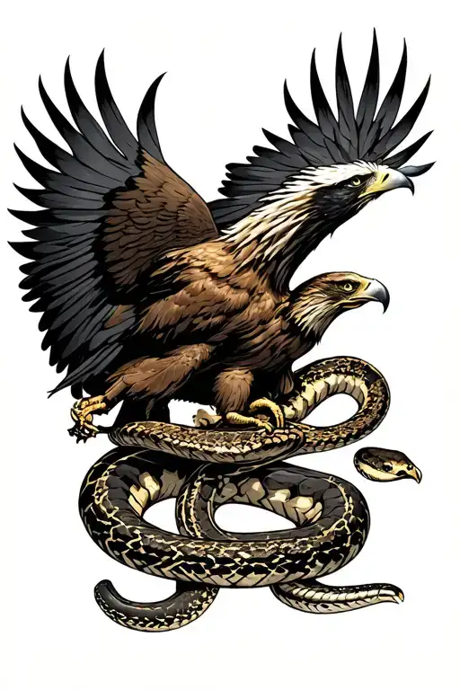 golden eagle and rattle snake fighting tattoo design idea
