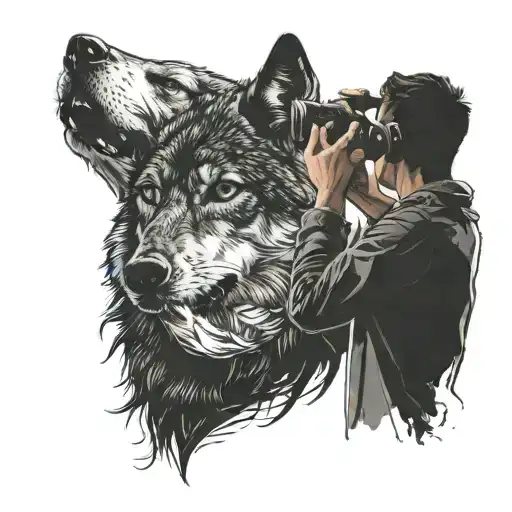 A silhouette of a student taking a photo of a wolf tattoo design idea