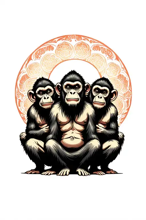 three wise monkeys sitting tattoo design idea