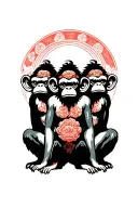 three wise monkeys sitting tattoo design idea