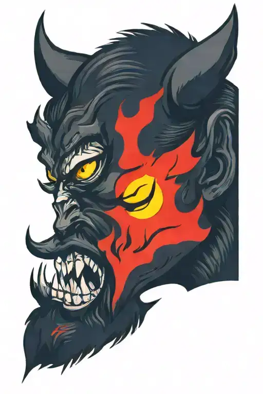 black devil  with yellow eyes  tattoo design idea
