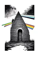 pink floyd dark side of the moon and small brick wall with hole in it tattoo design idea