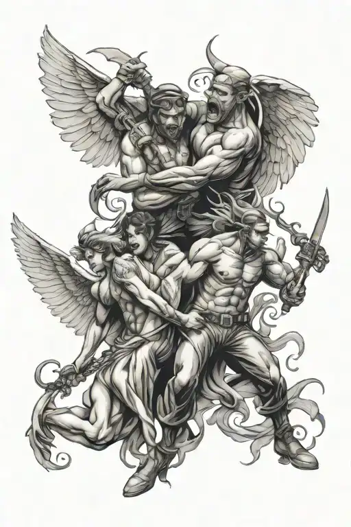 gangster angels fighting demons tattoo design idea