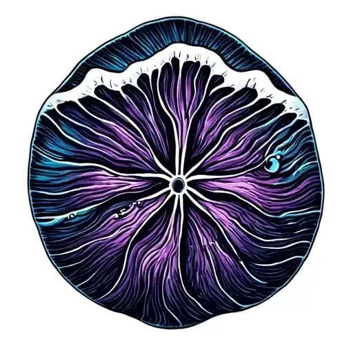 dark purple wave fades to blue with sand dollar tattoo design idea