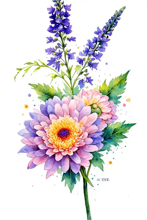 chrysanthemum delphinium aster flower tattoo design idea