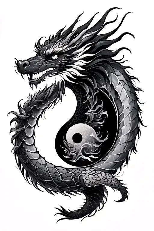Eastern dragon that represents ying and yang tattoo design idea