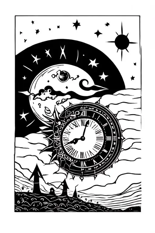 moon, sun, time, travel, line tattoo tattoo design idea