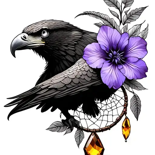 dream catcher, eagle, violet flower and amber gemstone for my upper arm  tattoo design idea