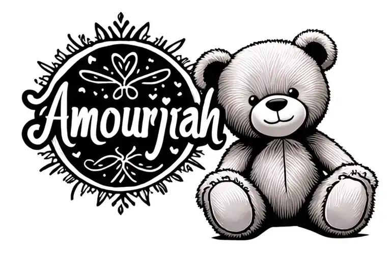 cute teddy bear + Name Design: Amourjah tattoo design idea