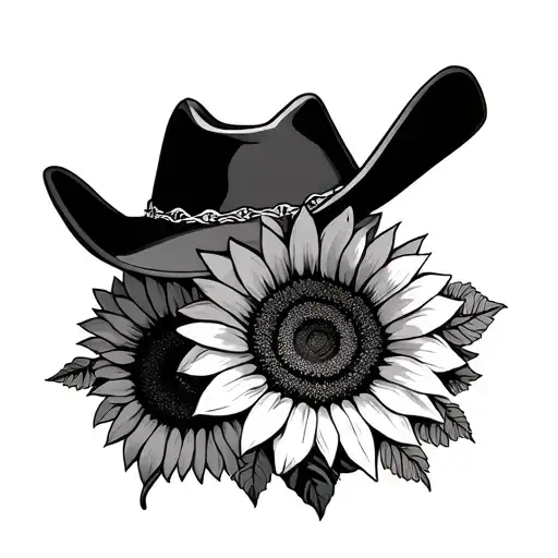 Western Cowgirl hat adorned with sunflowers tattoo design idea