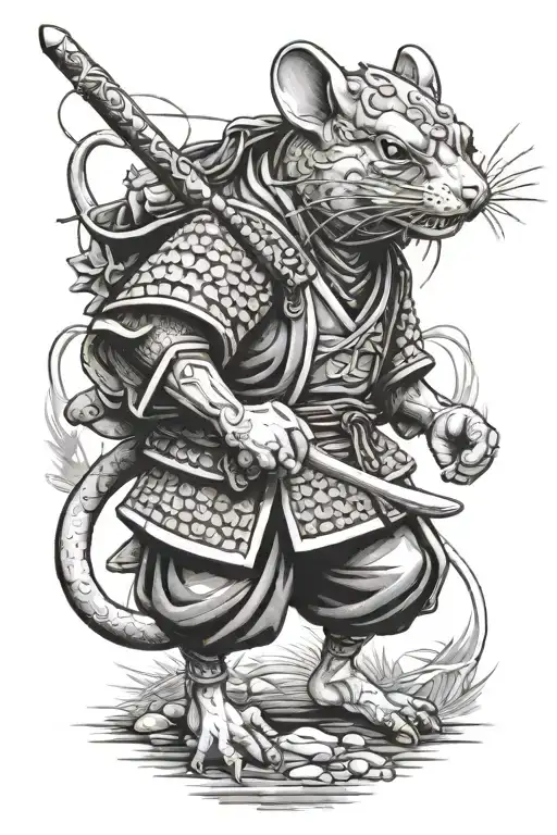 a mouse samurai fighting a frog sleeve tattoo design combining tattoo design idea
