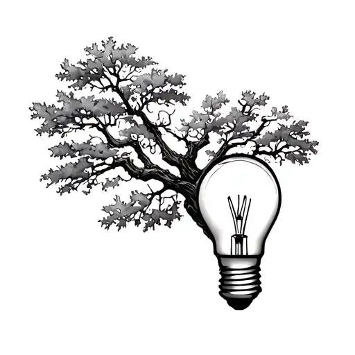 oak tree and light bulb tattoo design idea