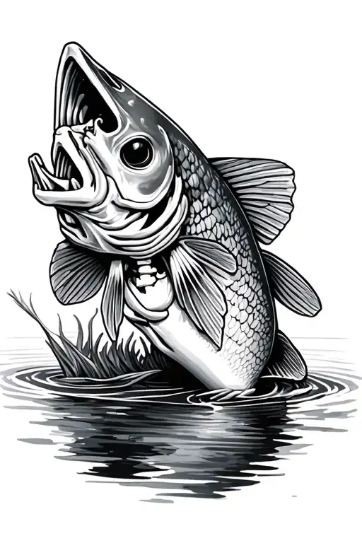 Bass Fish skeleton kayak resting nearby tattoo design idea