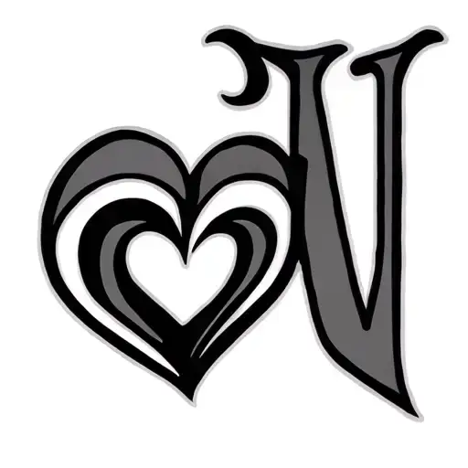 Heart Initials j and v tattoo design idea