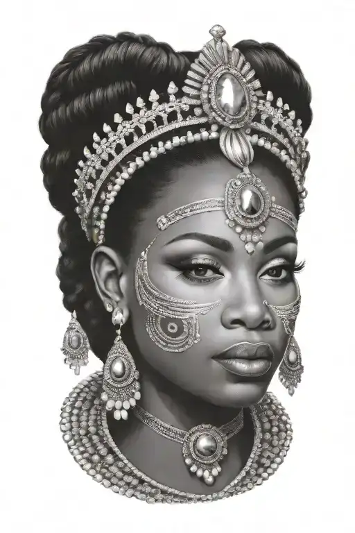 aalfrican queen godess full of jewellery tattoo design idea