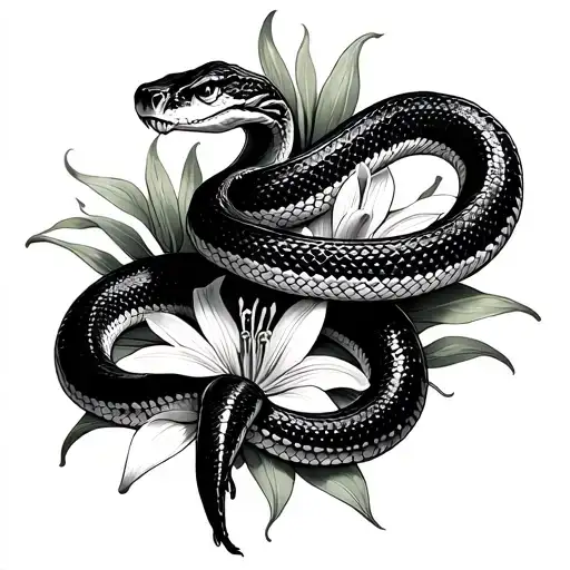 Snake with spiderlily surrounding tattoo design idea