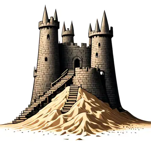 sand castle being built with stairs on a pile of sand tattoo design idea